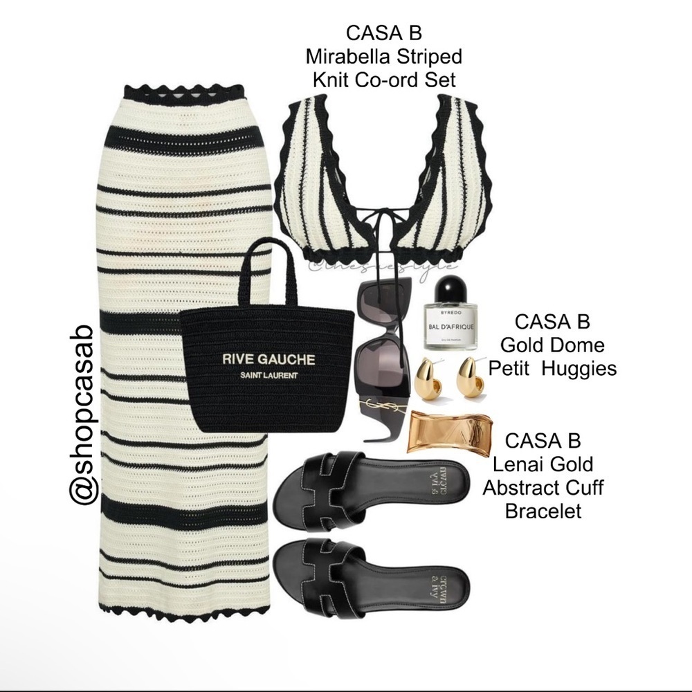 NEW💫CASA B|Mirabella Halter Top & Midi Skirt Striped Black White Knit Set